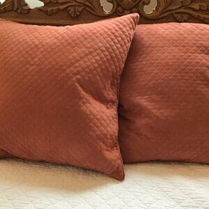 Throw Pillows Vintage 1970s Velour (2) Burnt Orange Retro Bohemian - 15 x 15 EUC